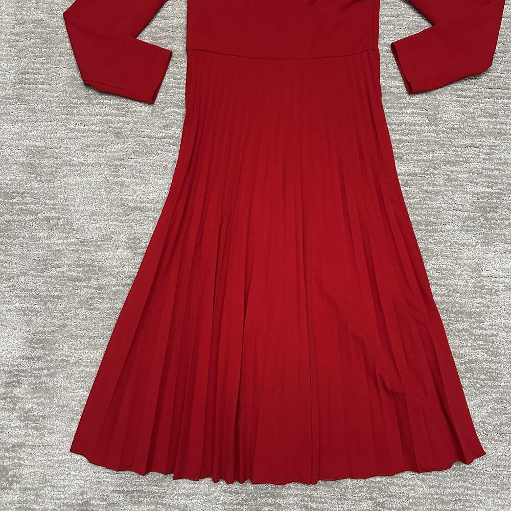 SHEIN Dress Womens Medium 6 Red Pleated Midi V Notch Back Zip Holiday Christmas - Picture 3 of 12